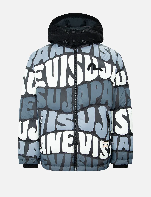 Athletic Outfits Allover Wavy Text Print Down Jacket