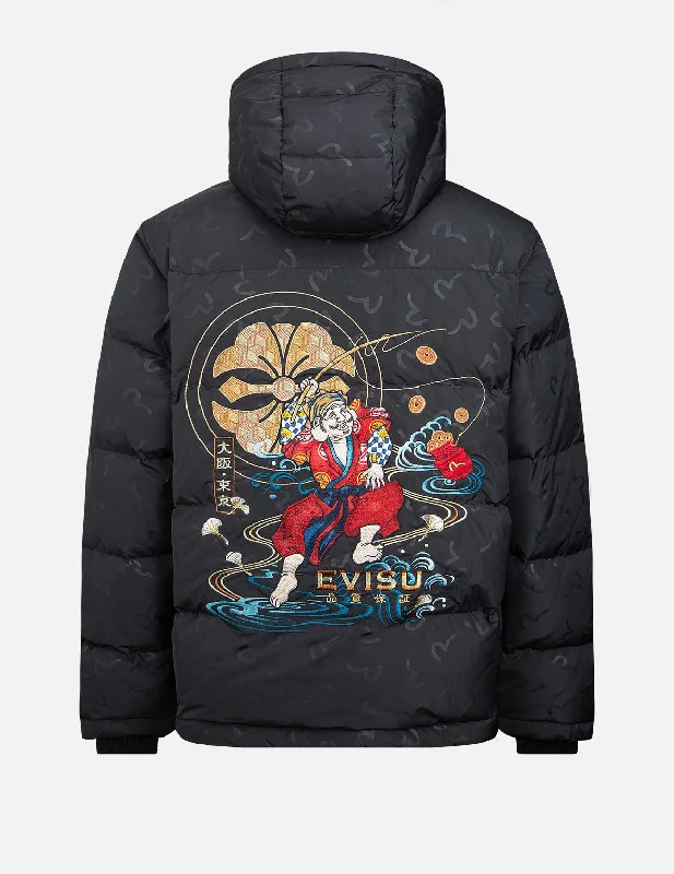 Stylish Jeans Brand Motto Print Down Jacket