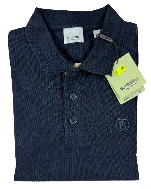 Designer Pieces Burberry Men Polo Shirt Eddie Coal Blue Cotton L SALE