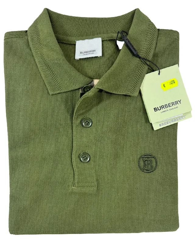 Trendy Apparel Burberry Men Polo Shirt Eddie Olive Cotton Regular Fit L SALE