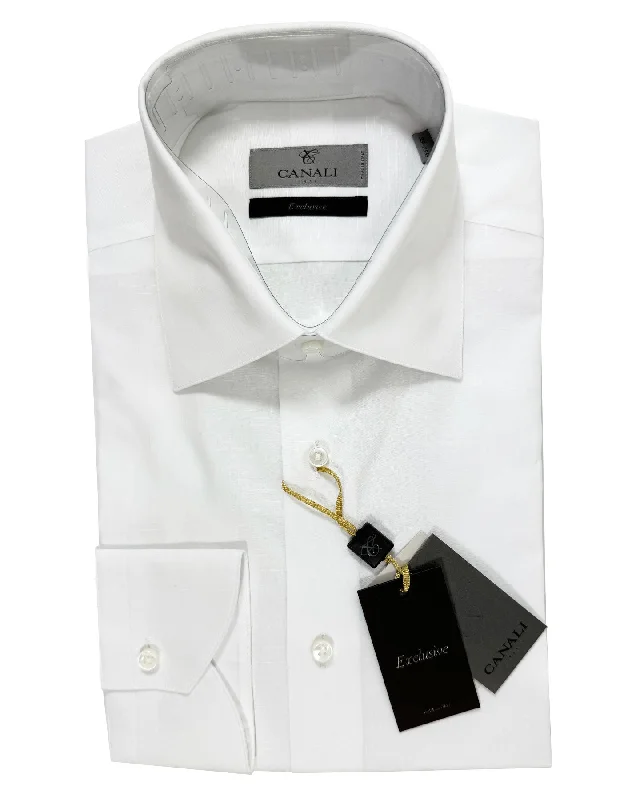 Casual Jackets Canali Dress Shirt 39 - 15 1/2 White Cotton Linen - Exclusive Collection Casual Jackets Canali Dress Shirt 39 - 15 1/2 White Cotton Linen - Exclusive Collection