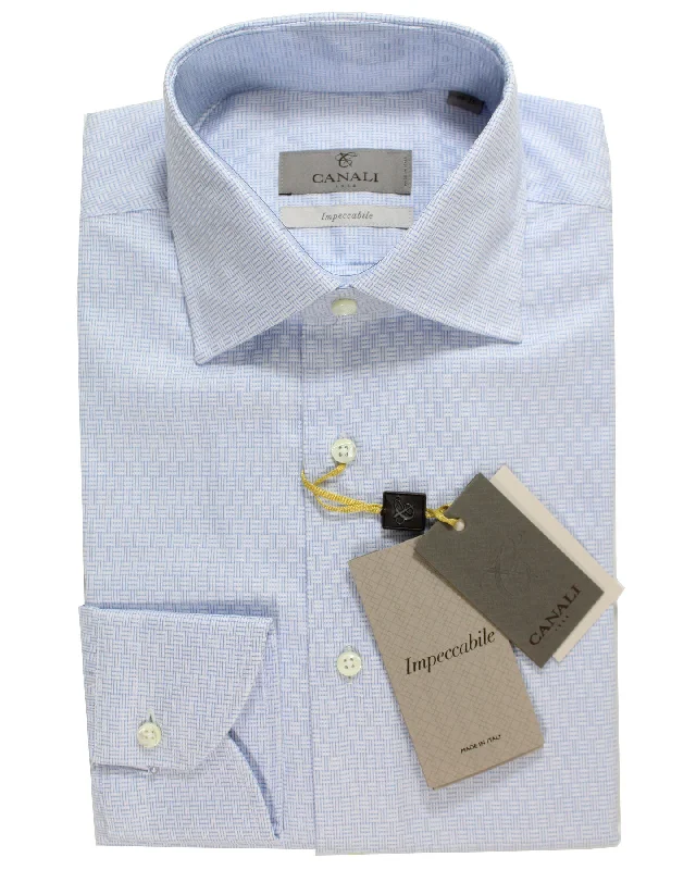 Fashion Bottoms Canali Dress Shirt Blue Basketweave Impeccabile - Modern Fit 41 - 16 Fashion Bottoms Canali Dress Shirt Blue Basketweave Impeccabile - Modern Fit 41 - 16