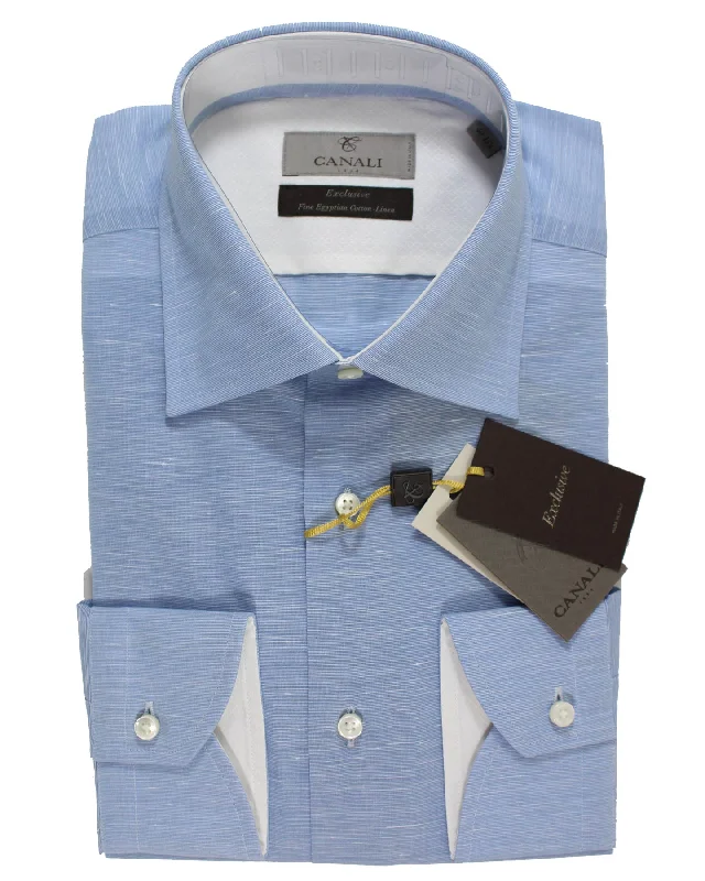 Bold Colors Canali Dress Shirt Blue Pattern - Exclusive Collection - Linen Cotton - Modern Fit 40 - 15 3/4 Bold Colors Canali Dress Shirt Blue Pattern - Exclusive Collection - Linen Cotton - Modern Fit 40 - 15 3/4