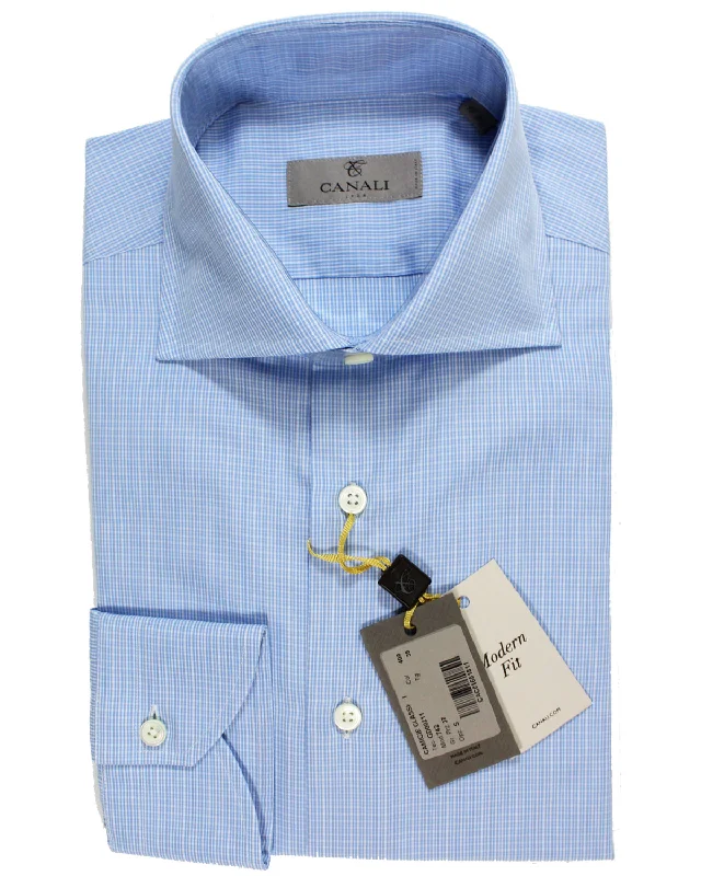 Practical Clothing Canali Dress Shirt Blue White Check - Modern Fit 39 - 15 1/2
