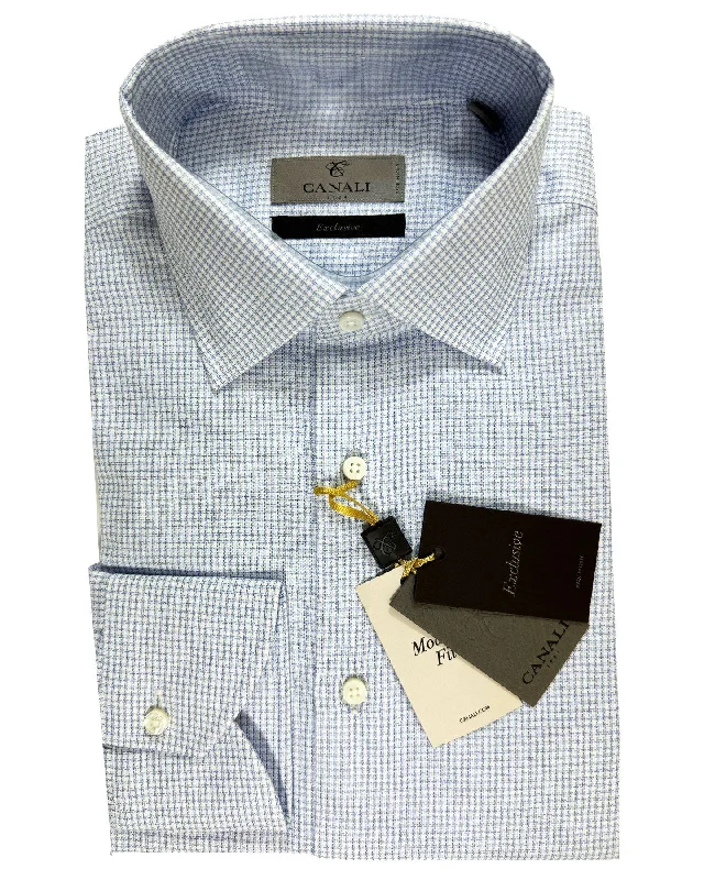 Smart Casual Canali Dress Shirt Exclusive White Blue Houndstooth - Modern Fit 39 - 15 1/2 SALE Smart Casual Canali Dress Shirt Exclusive White Blue Houndstooth - Modern Fit 39 - 15 1/2 SALE
