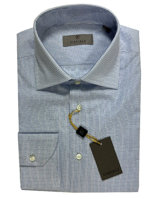 Timeless Wardrobe Canali Dress Shirt Graph Check White Blue - Modern Fit 39 - 15 1/2 Timeless Wardrobe Canali Dress Shirt Graph Check White Blue - Modern Fit 39 - 15 1/2