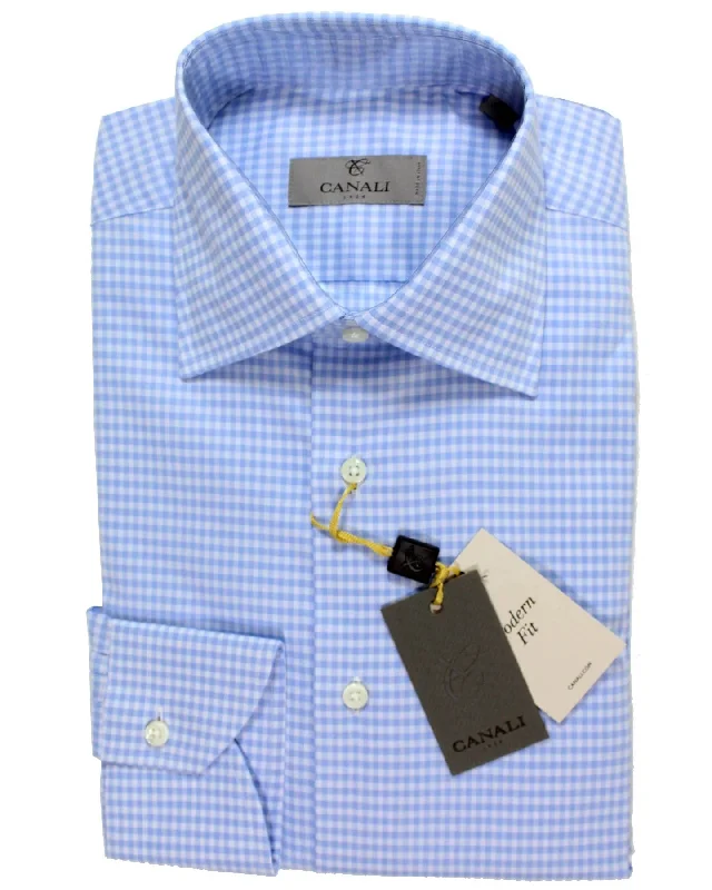Urban Jackets Canali Dress Shirt White Blue Check - Modern Fit 38 - 15
