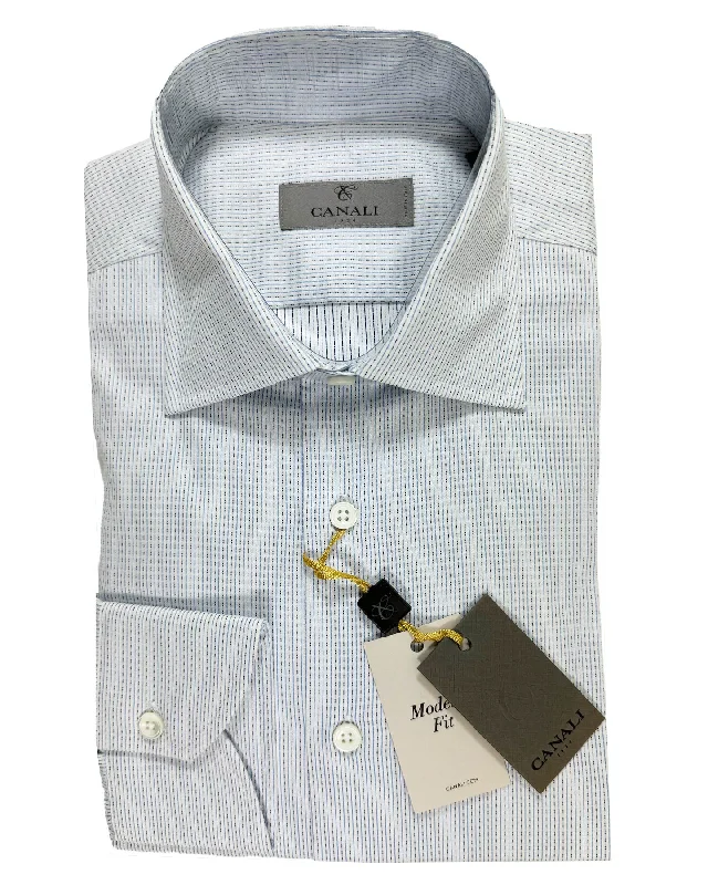 Fashionable Wear Canali Dress Shirt White Blue Navy Striped Micro Pattern - Modern Fit 39 - 15 1/2 Fashionable Wear Canali Dress Shirt White Blue Navy Striped Micro Pattern - Modern Fit 39 - 15 1/2