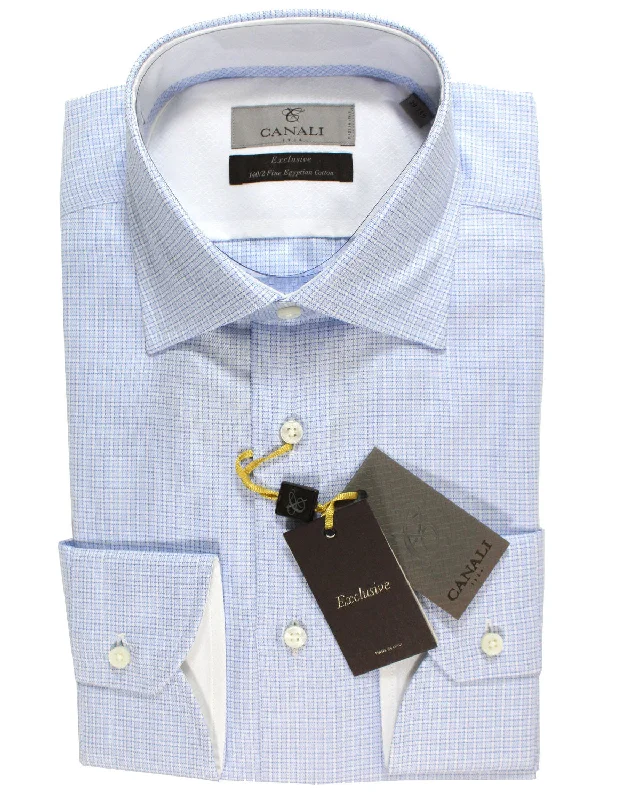 Simple Styles Canali Dress Shirt White Blue Navy Pattern Exclusive Collection - Modern Fit 40 - 15 3/4 SALE