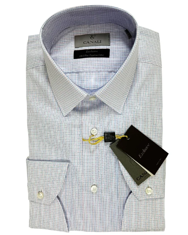 Casual Attire Canali Dress Shirt White Pink Blue Check - Exclusive Collection 40 - 15 3/4 Casual Attire Canali Dress Shirt White Pink Blue Check - Exclusive Collection 40 - 15 3/4