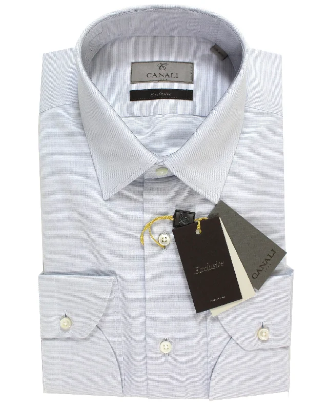 Casual Shoes Canali Dress Shirt 40 - 15 3/4 White Gray-Blue Pointed Collar - Exclusive Collection Casual Shoes Canali Dress Shirt 40 - 15 3/4 White Gray-Blue Pointed Collar - Exclusive Collection