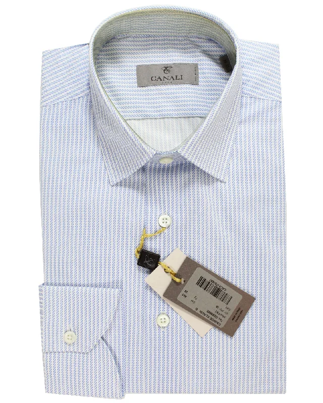 Practical Clothing Canali Shirt White Royal Blue Patterned Stripes Design - Modern Fit 38 - 15 Practical Clothing Canali Shirt White Royal Blue Patterned Stripes Design - Modern Fit 38 - 15