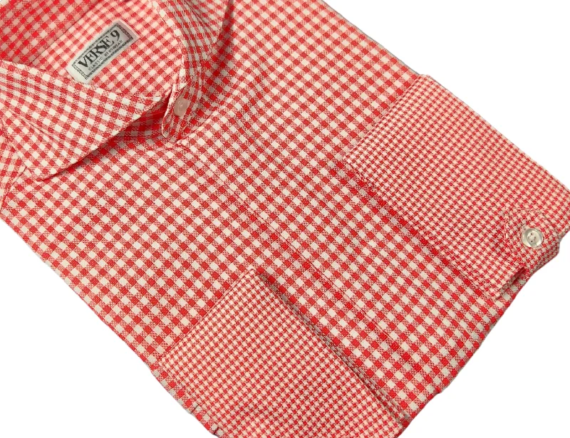 Casual Attire Spread Collar | Red Check | French Cuff Shirt