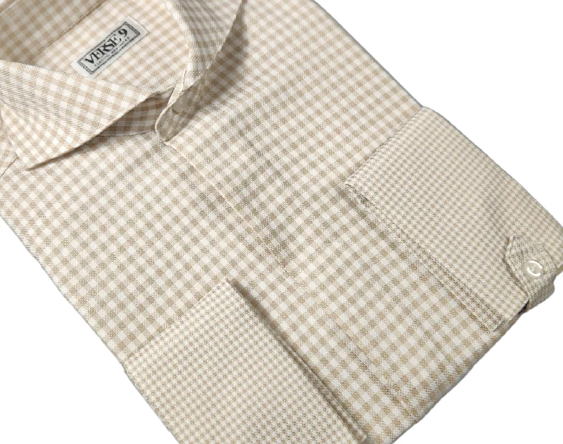Chic Outfits Spread Collar | Beige Check | French Cuff Shirt