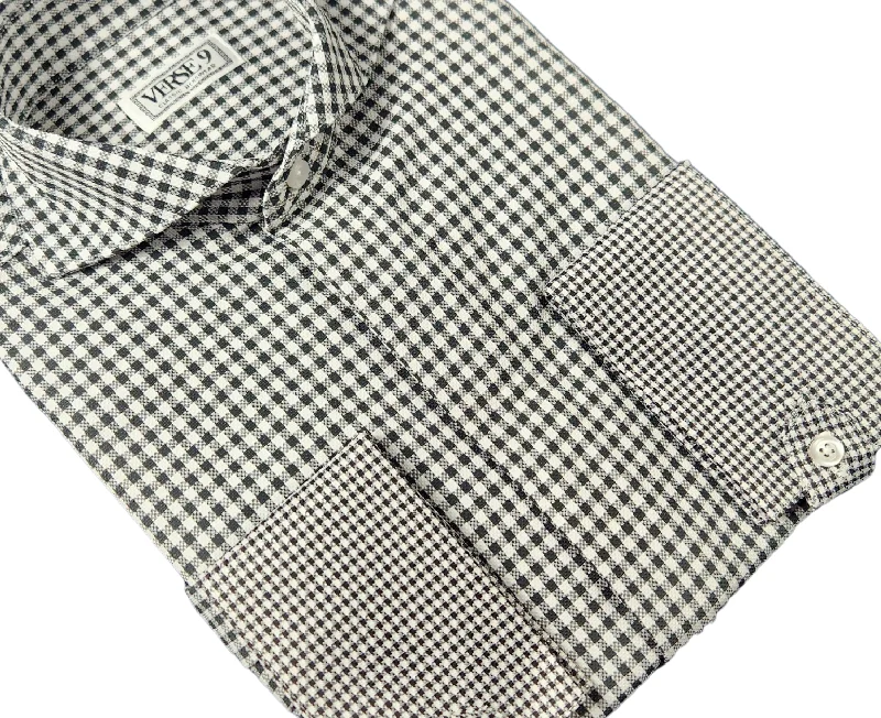 Travel Wear Spread Collar | Black Check | French Cuff Shirt