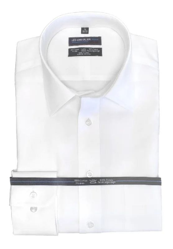 Lightweight Fabrics Leo Chevalier 100% Cotton Non-Iron White Dress Shirt Tall Fit - 225170/QT 0137