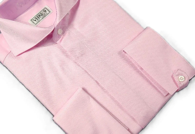 Casual Jackets Pink Solid Spread Collar Shirt with Convertible Tap French Cuff