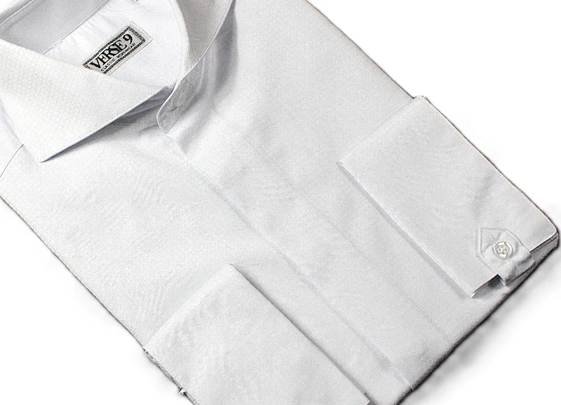 Stylish Jeans Octagon White Spread Collar Shirt with Convertible Tap French Cuff
