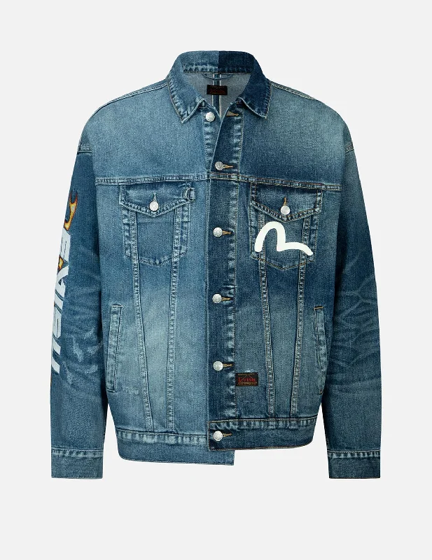 Urban Gear Flame Logo Embroidery Half & Half Denim Jacket