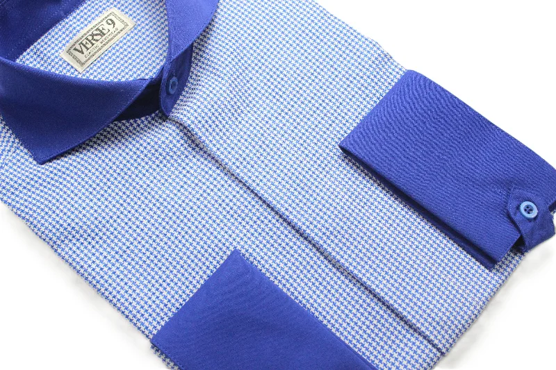 Trendy Shoes Houndstooth 2 | Royal Blue & White | French Cuff Shirt