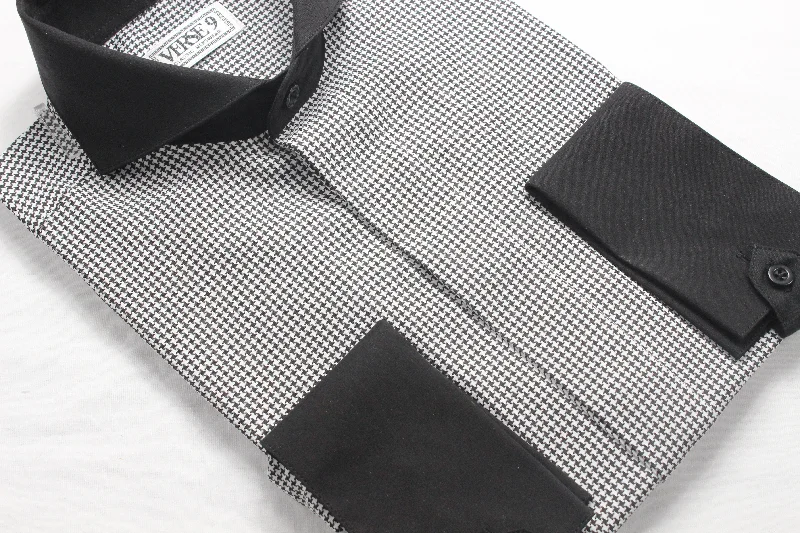 Minimalist Pieces Houndstooth 1 | Black & White | French Cuff Shirt