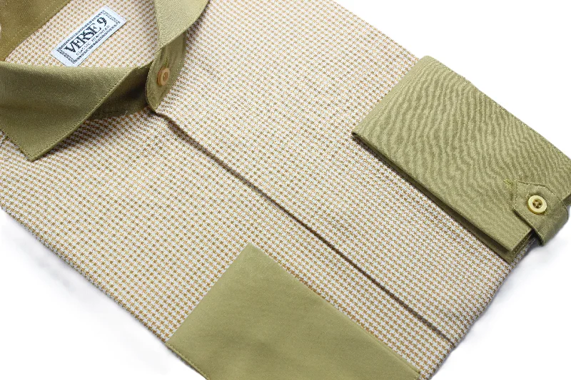 Smart Tops Houndstooth 3 | Tan & White | French Cuff Shirt