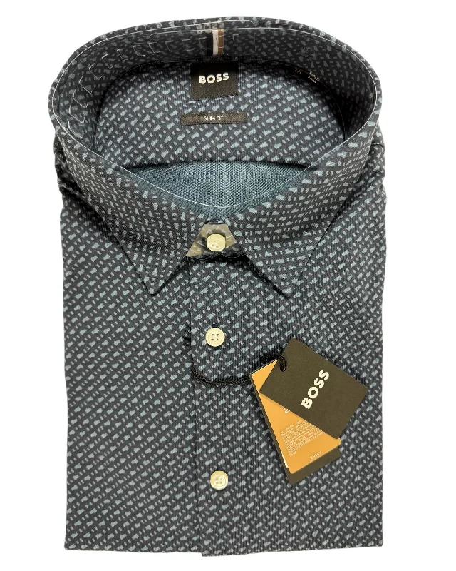 Comfort Jackets Hugo Boss Shirt Midnight Gray Pattern XXL Slim Fit