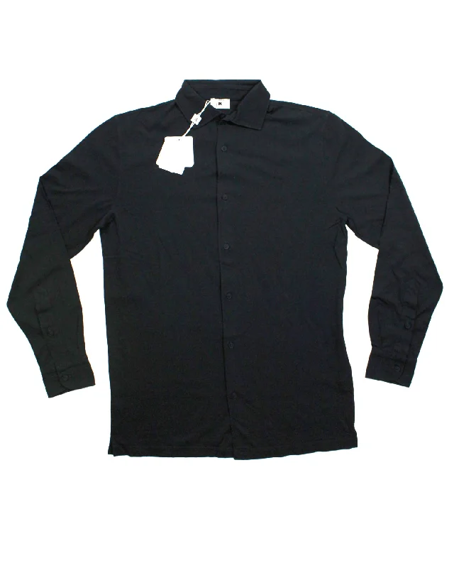Premium Clothing Kired Kiton Full Button Longsleeve Jersey Polo Shirt Dark Blue Crêpe Cotton EU 56 / XXL Slim Fit Premium Clothing Kired Kiton Full Button Longsleeve Jersey Polo Shirt Dark Blue Crêpe Cotton EU 56 / XXL Slim Fit