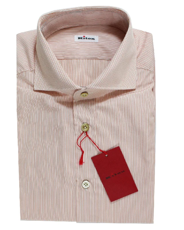 Designer Casuals Kiton Dress Shirt Orange Stripes 41 - 16 SALE