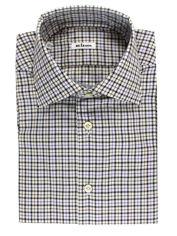Classic Apparel Kiton Dress Shirt White Black Purple Check 40 - 15 3/4 SALE