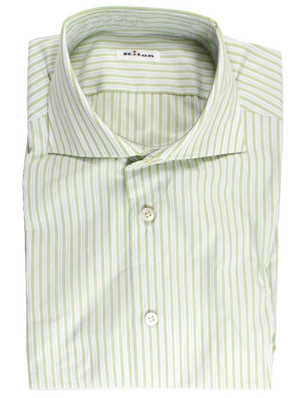 Elegant Outfits Kiton Dress Shirt White Green Stripes Spread Collar 41 - 16 REDUCED - SALE Elegant Outfits Kiton Dress Shirt White Green Stripes Spread Collar 41 - 16 REDUCED - SALE