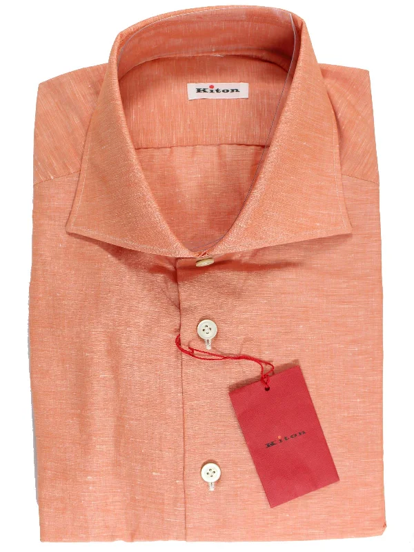 Smart Tops Kiton Linen Shirt Peach Pink Design 43 - 17 REDUCED SALE