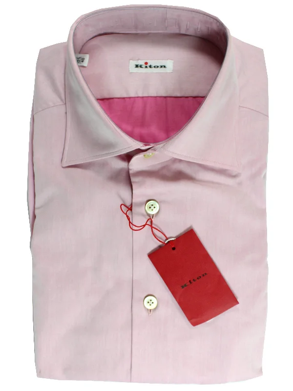 Stylish Casuals Kiton Shirt Pink Solid Spread Collar 38 - 15 SALE