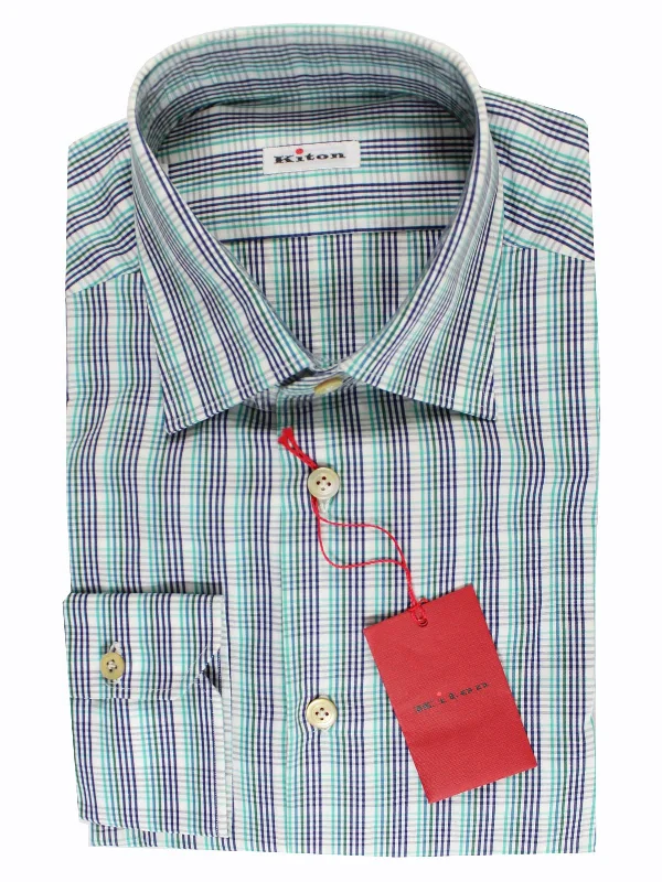 Business Casual Kiton Shirt White Turquoise Green Navy Check Long Sleeve 39 - 15 1/2 FINAL SALE Business Casual Kiton Shirt White Turquoise Green Navy Check Long Sleeve 39 - 15 1/2 FINAL SALE
