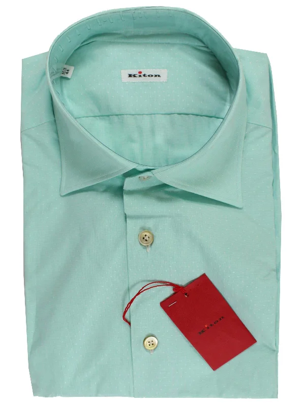 Fashion Jacket Kiton Short Sleeve Shirt Mint Green Pattern 44 - 17 1/2 REDUCED SALE Fashion Jacket Kiton Short Sleeve Shirt Mint Green Pattern 44 - 17 1/2 REDUCED SALE