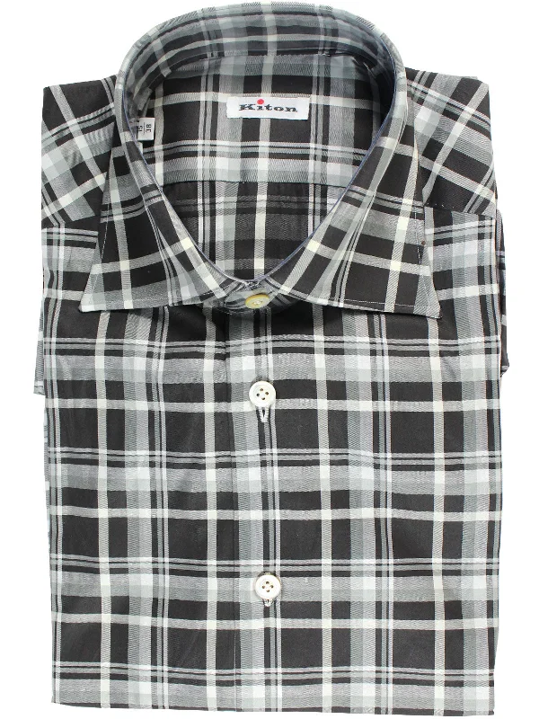 Formal Wear Kiton Sport Shirt Black Plaid 38 - 15 REDUCED SALE