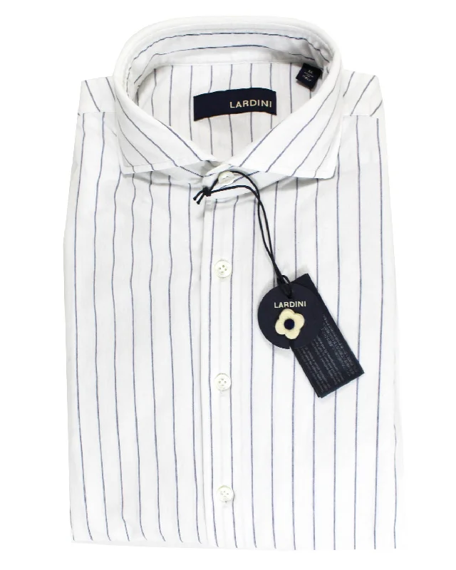 Casual Wear Lardini Shirt White Navy Stripes M SALE
