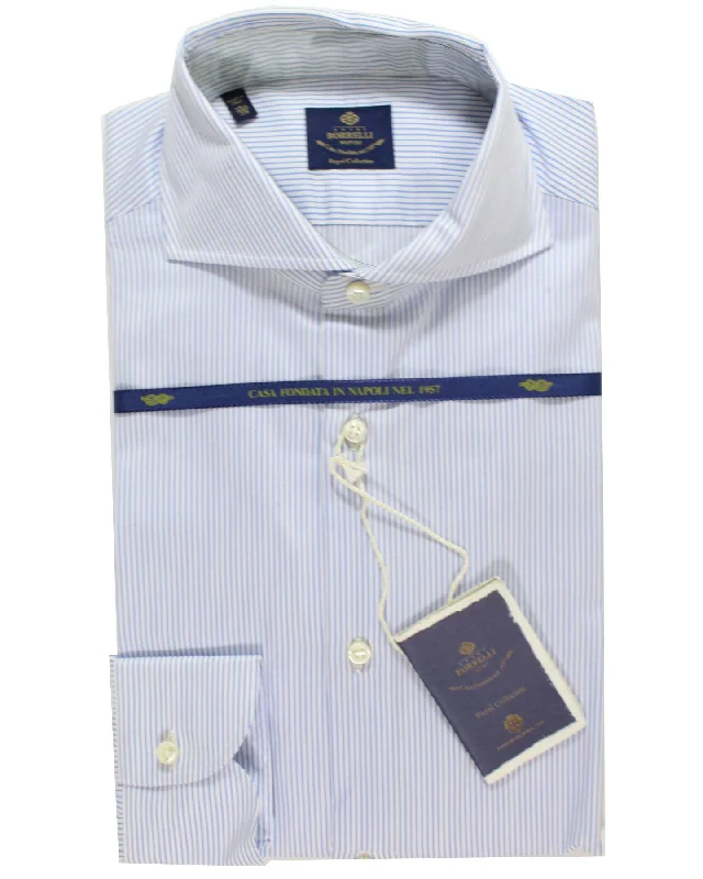 Outdoor Gear Luigi Borrelli Dress Shirt ROYAL COLLECTION - White Blue Stripes 39 - 15 1/2 Cutaway Collar Outdoor Gear Luigi Borrelli Dress Shirt ROYAL COLLECTION - White Blue Stripes 39 - 15 1/2 Cutaway Collar