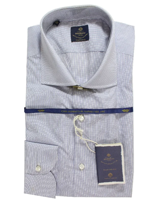 Weekend Styles Luigi Borrelli Dress Shirt White Navy Mini Check 44 - 17 1/2 Royal Collection Weekend Styles Luigi Borrelli Dress Shirt White Navy Mini Check 44 - 17 1/2 Royal Collection