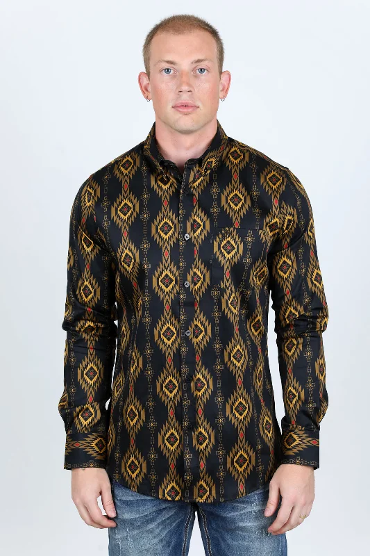 Casual Shirts Men’s Legendary Aztec Cotton Spandex Modern Fit shirt - Black