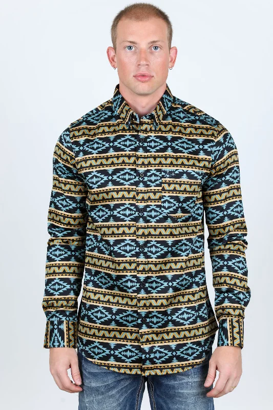 Trendy Apparel Men’s Legendary Aztec Cotton Spandex Modern Fit shirt - Black