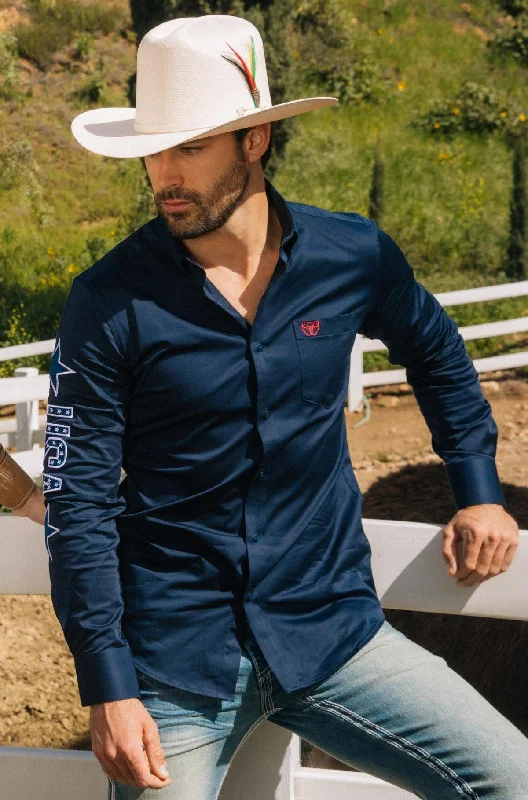 Travel Wear Mens Cotton Modern Fit Stretch USA Embroidery Shirt
