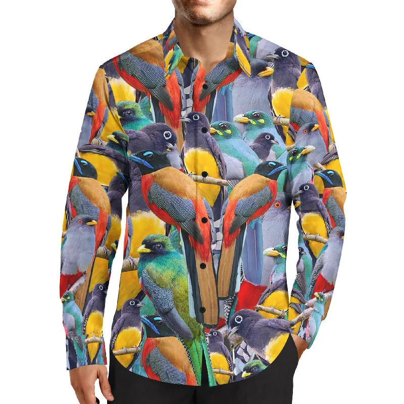 Casual Button-ups MEN'S FASHION LUXURY TMMG HAITI NATIONAL TROGON BIRDS DRESS SHIRT