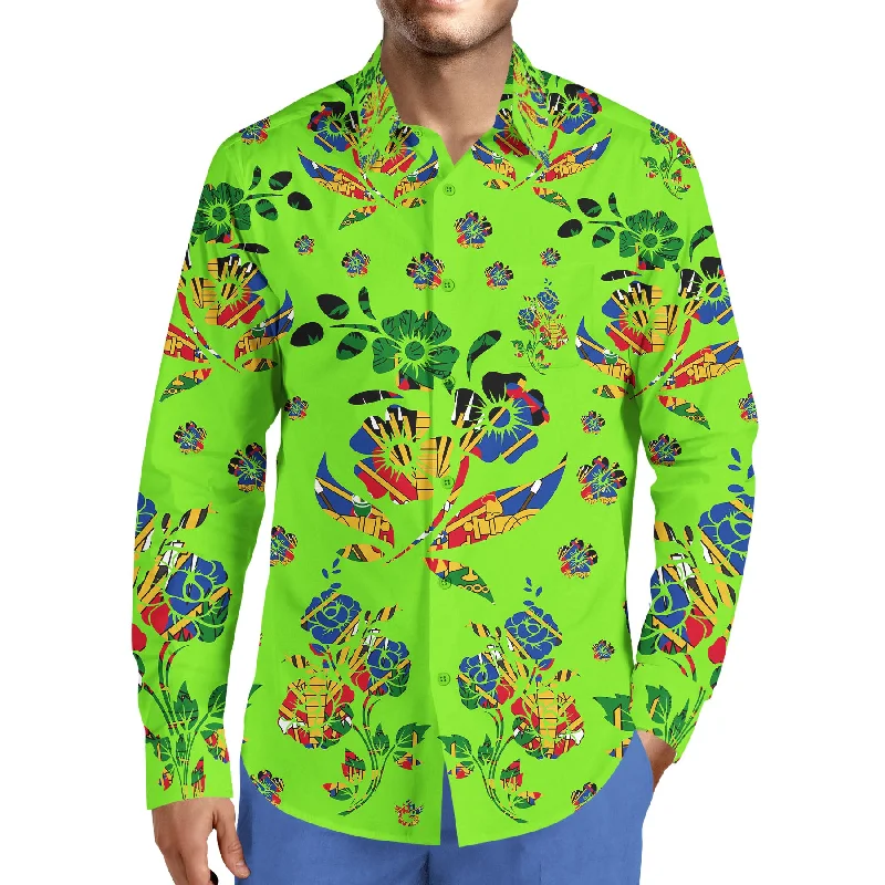 Travel Wardrobe MEN'S LIME GREEN FASHION LUXURY TMMG HAITI FLAG CHOUBLAK DRESS SHIRT