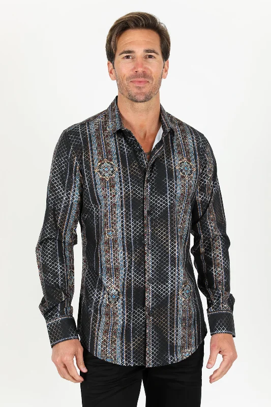 Practical Clothing Mens Modern Fit Stretch Foiled Shirt - Black