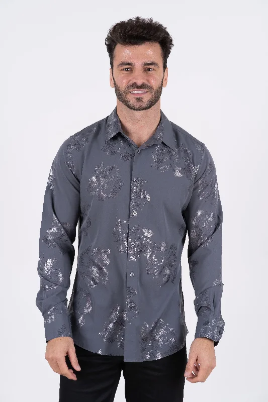 Cool Bottoms Mens Modern Fit Stretch Foiled Shirt - Gray
