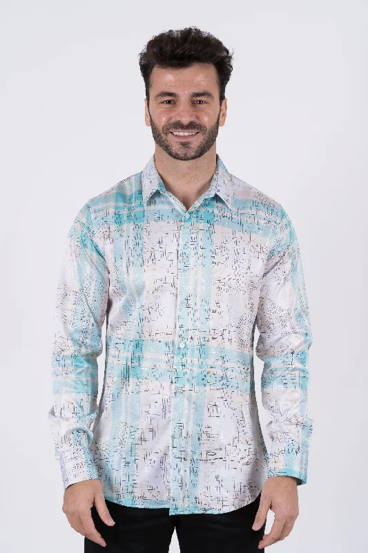Fashion Tops Mens Modern Fit Stretch Foiled Shirt - White