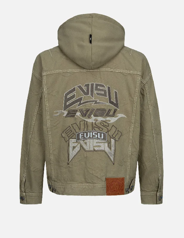 Casual Fits Multi-Logo Embroidery Denim Jacket
