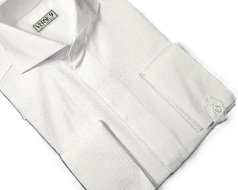 Smart Pants Pyramid White Spread Collar Shirt with Convertible Tap French Cuff