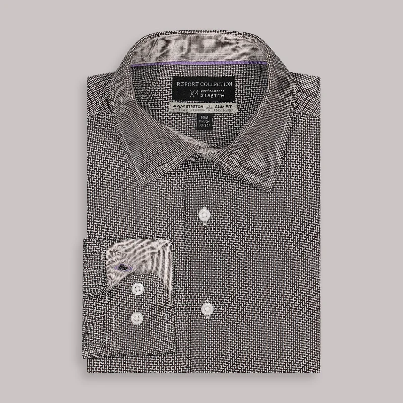 Formal Shirts Long Sleeve 4-Way Dress Shirt with Square Print in Black